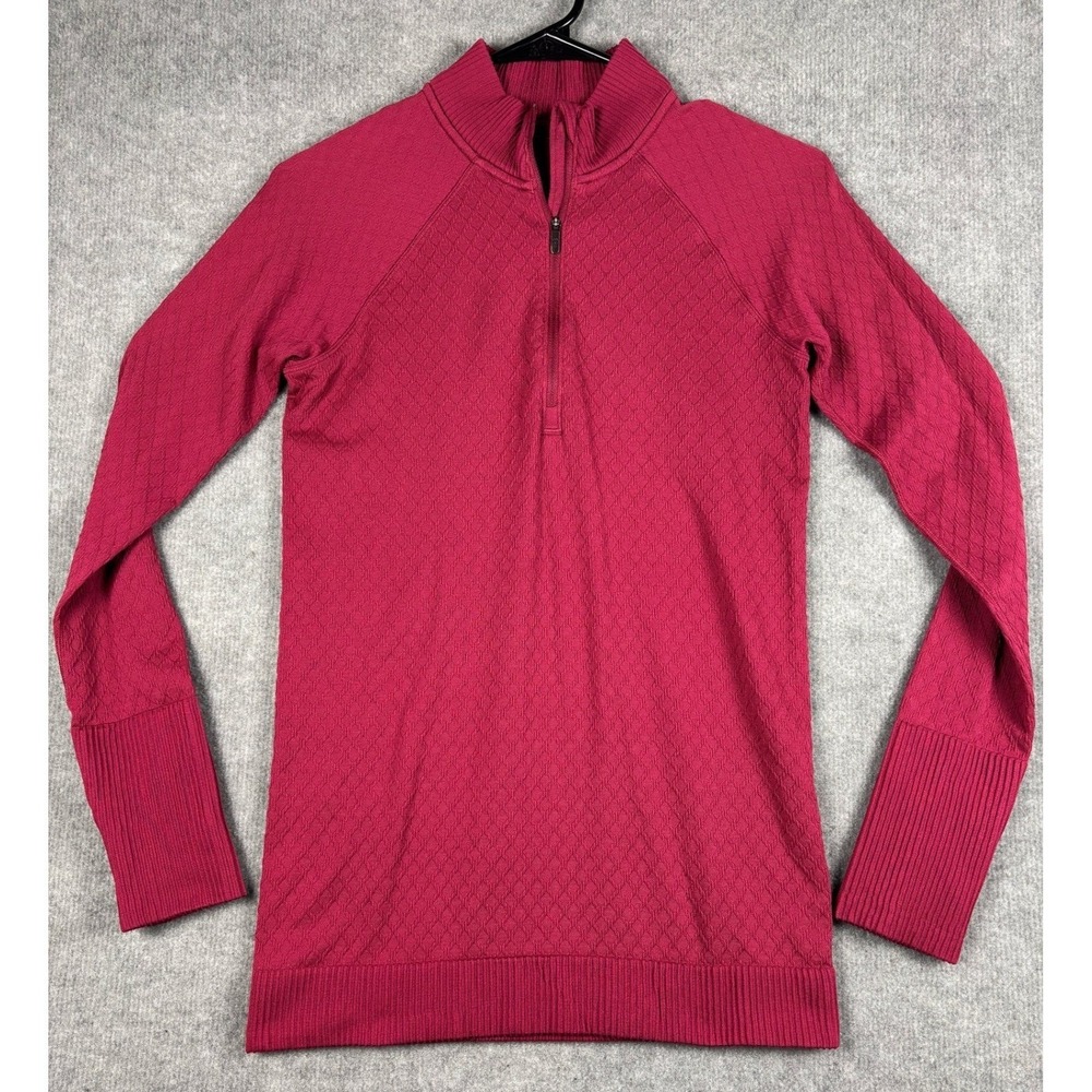 Lululemon Rest Less 1/4 Zip Pullover Diamond Jacquard Thumbholes Berry Pink‎